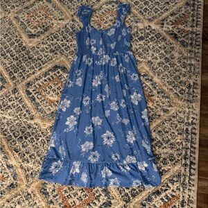 Pink Rose Blue Floral Maxi Dress